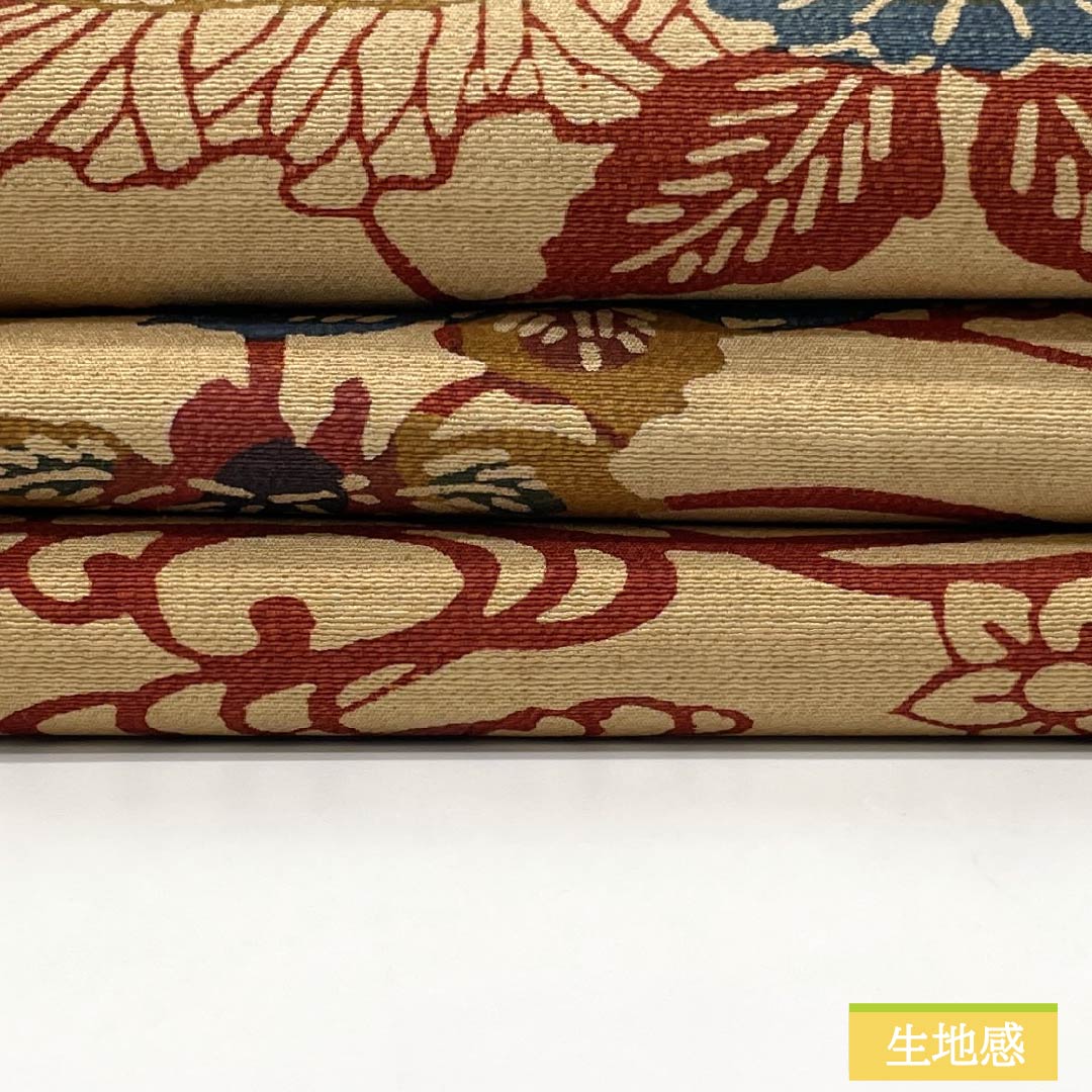 袋帯 洒落袋帯 正絹 茶色ｘ赤色ｘ多色 エスニック調 草花模様 六通柄 六通柄 長さ432cm【中古】 【キモノオフ野々市若松店】 袋帯 洒落袋帯 紬 絹 赤色x茶色 鳥に木々模様 六通柄 仕立て上がり