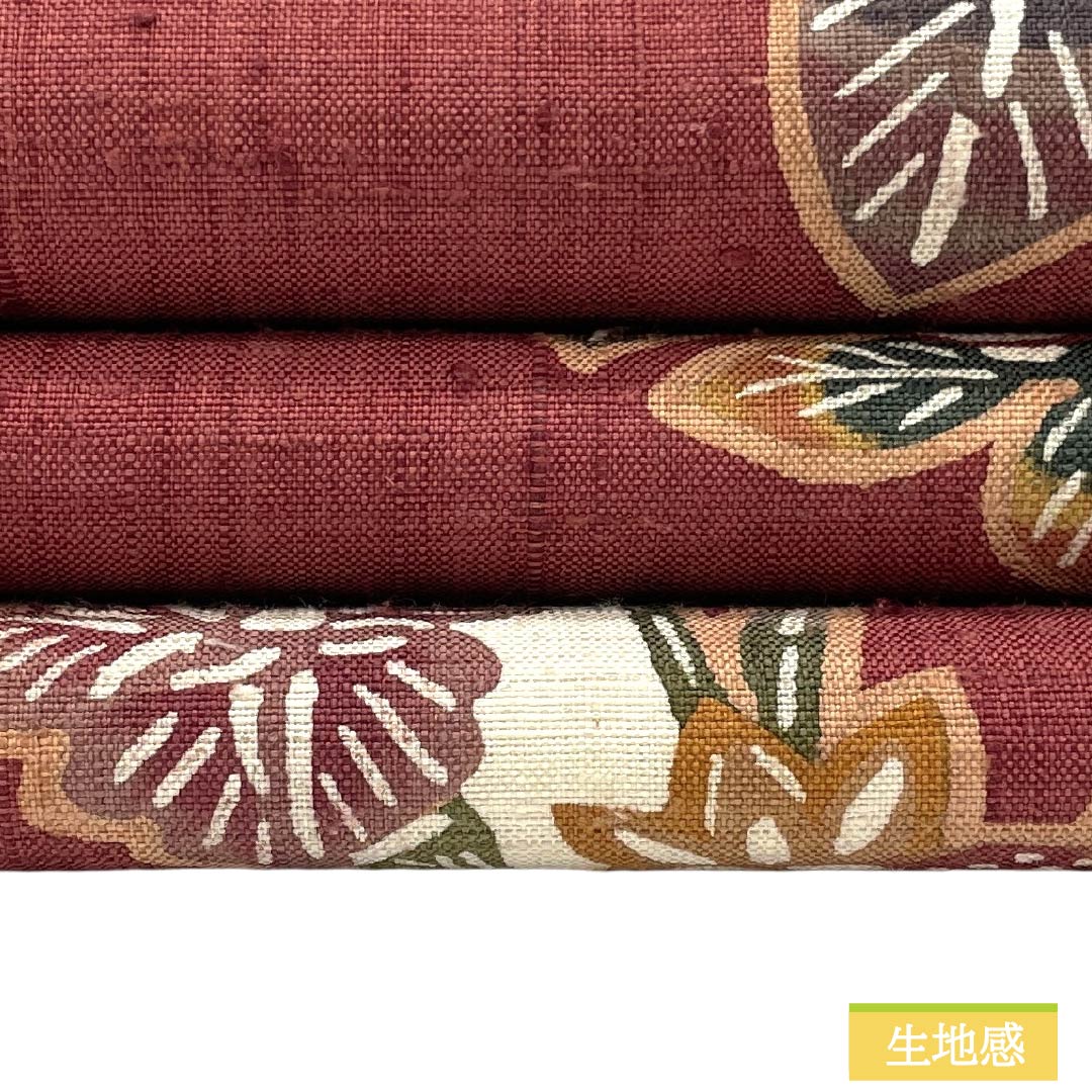 名古屋帯 正絹 Sランク 名古屋仕立て 生臙脂色（しょうえんじいろ） 型染 草花模様 紬地 帯丈371cm ポイント柄 カジュアル 赤系 1124012462312