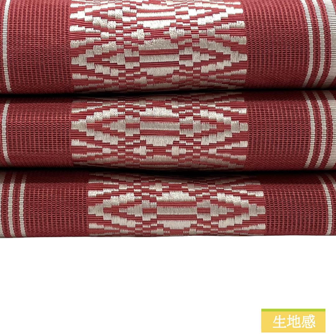 名古屋帯 正絹 Aランク 名古屋仕立て 祭紅色（さいこういろ） 夏帯 献上柄 帯丈355cm 全通 カジュアル 赤系 1124012943312