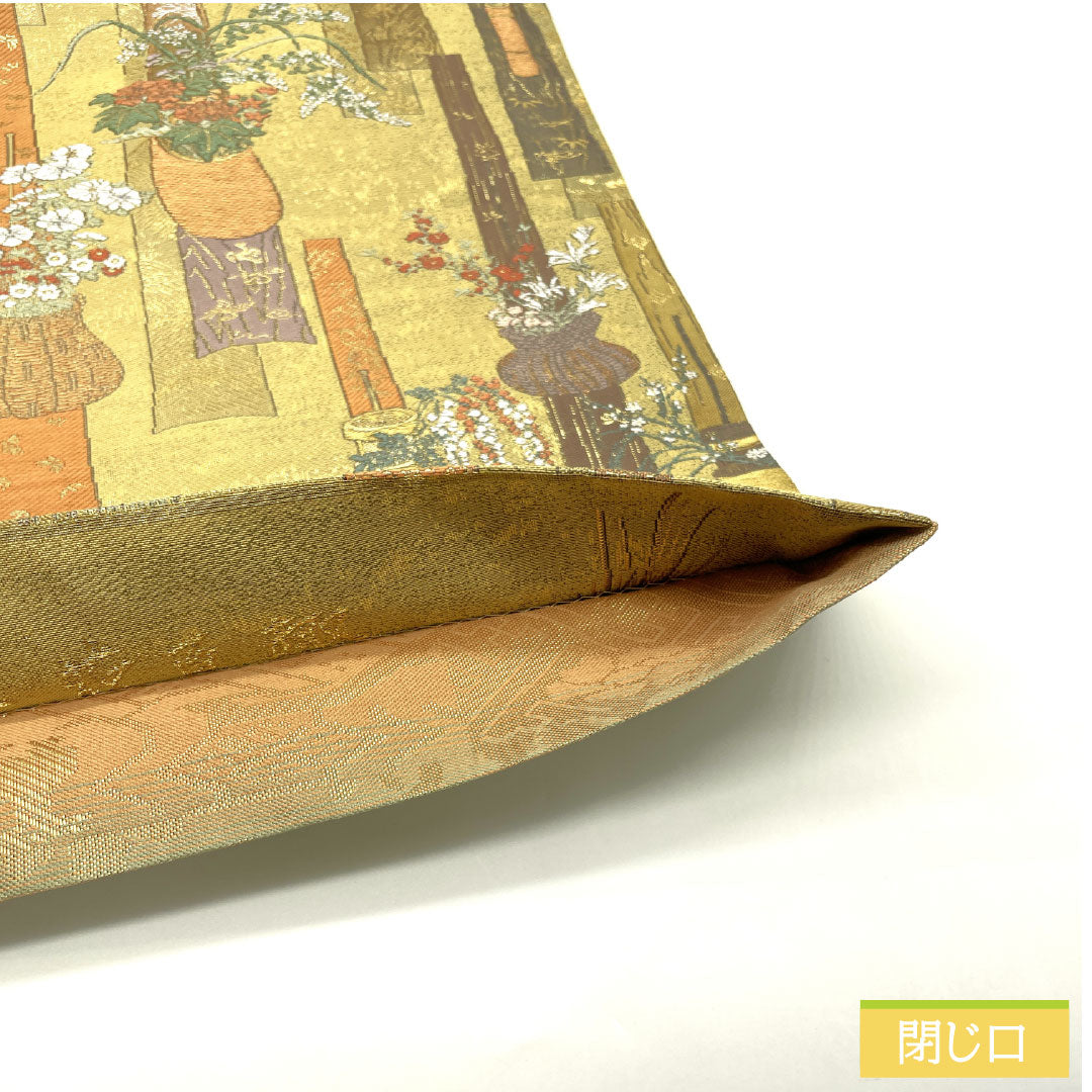 袋帯 正絹 Sランク 二図全通 リバーシブル 花百趣 正倉院文様  帯丈464cm 全通 フォーマル 金系 1123016422421