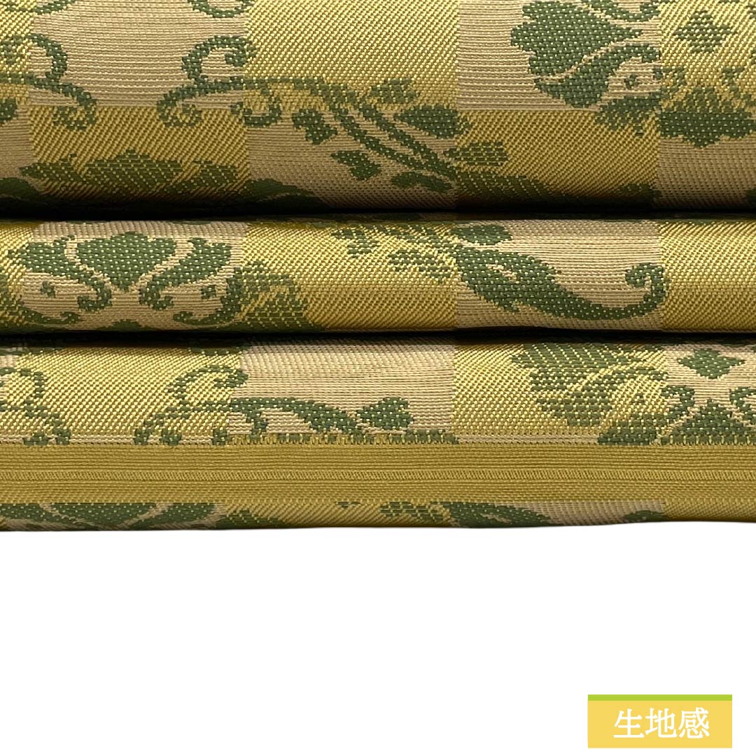 名古屋帯 ポリエステル Sランク 開き仕立て 黄唐紙色（きからかみいろ） 川島織物 市松 古典柄 帯丈360cm 六通 カジュアル 黄系 1124013642323