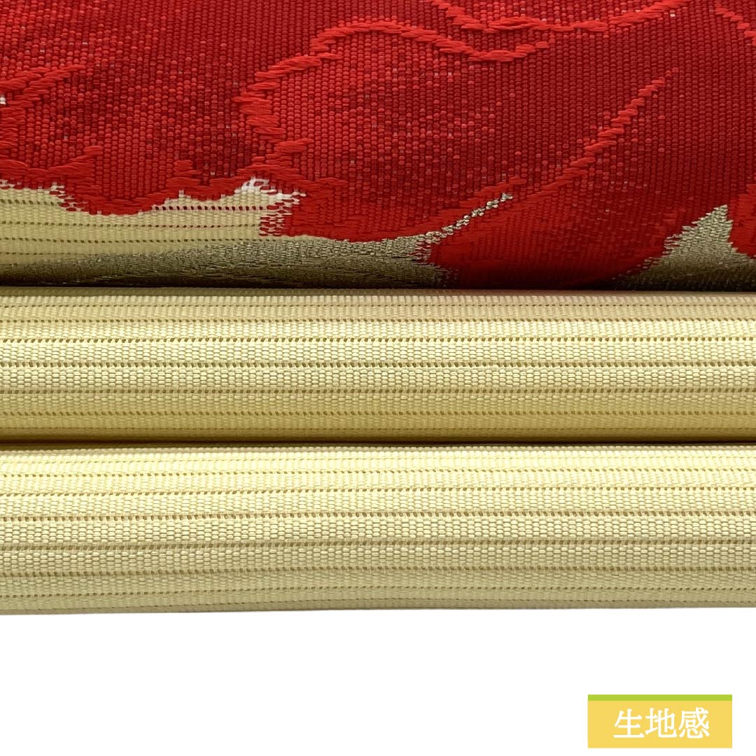 名古屋帯 正絹 Aランク 名古屋仕立て 淡黄色（たんこうしょく） 夏帯 花柄 帯丈353cm ポイント柄 セミフォーマル 黄系 1124013043315