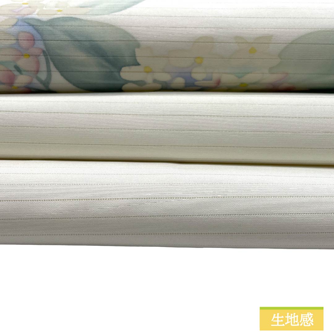 名古屋帯 ポリエステル Aランク 名古屋仕立て 白色（しろいろ） 紫陽花 夏帯 長尺 帯丈380cm ポイント柄 カジュアル 白系 1124013223411