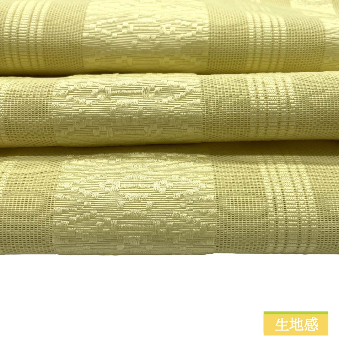 名古屋帯 ポリエステル Aランク 名古屋仕立て レモンイエロー 献上柄 夏帯 トンネル仕立て 帯丈367cm 全通 カジュアル 黄系 1124013283323