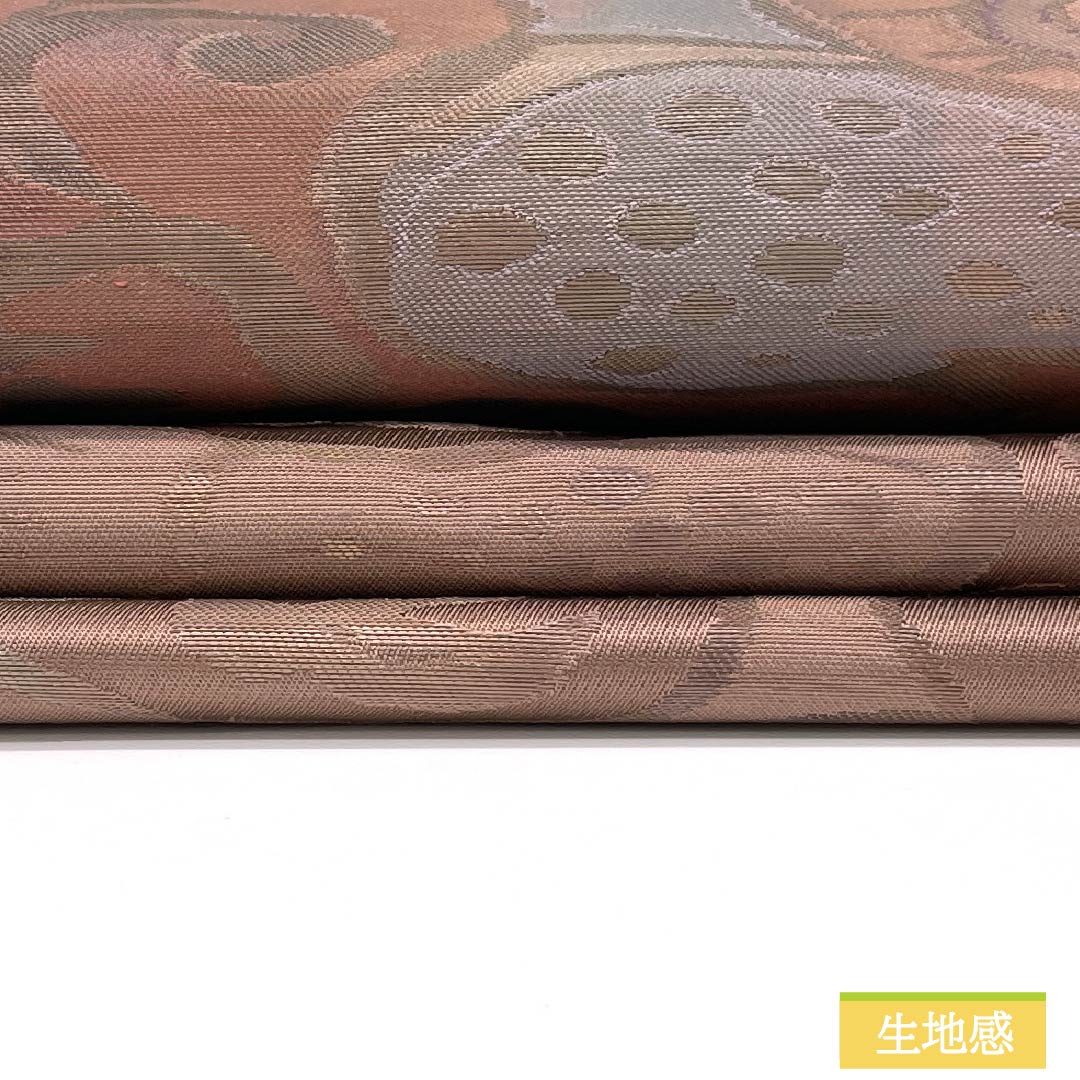 名古屋帯 正絹 Aランク 柴色（ふしいろ） 抽象柄 鳥 帯丈352cm 六通 セミフォーマル 茶系 1124011353314 名古屋仕立て
