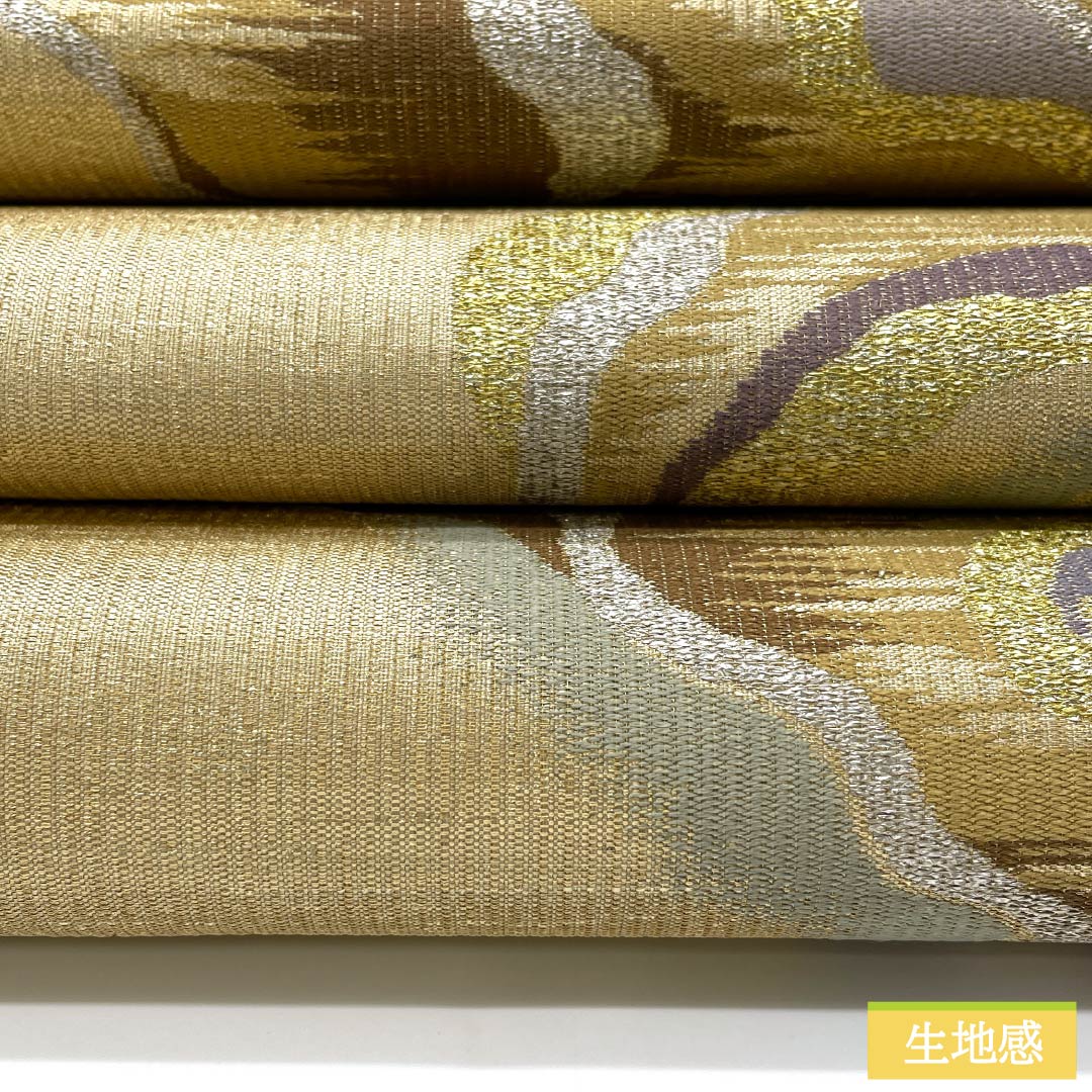 袋帯 正絹 金色（きんいろ） 西陣織 抽象模様 帯丈428cm Sランク 六通 セミフォーマル 金系 1123012932321