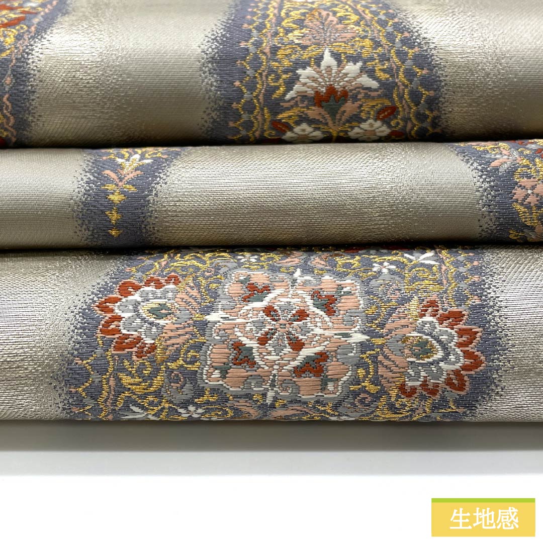 Fukuro Obi (Sash) - Pure Silk, Silver (Gin-iro) - Nishijin Weave - Kano Yuki - Paisley Pattern - Obi Length: 442cm - S Rank - Six-way - Semi-formal - Silver 1123012922322