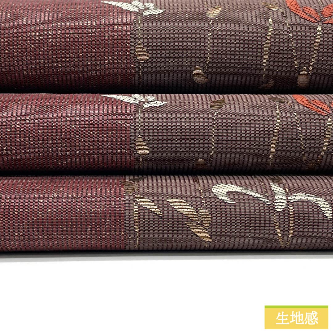 袋帯 正絹 Sランク 草花模様 西陣織 帯丈424cm 六通 カジュアル 紫系 1123015872320