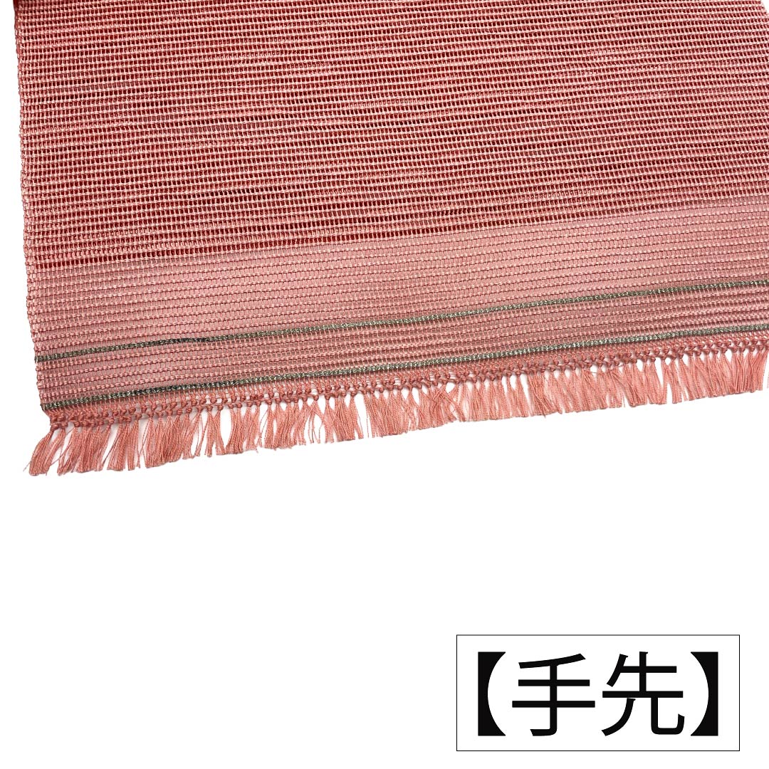 名古屋帯 正絹 Sランク 開き仕立て 長春色（ちょうしゅんいろ） 変わり絽 波線 夏帯 帯丈375cm 六通 カジュアル ピンク系 1124013272313