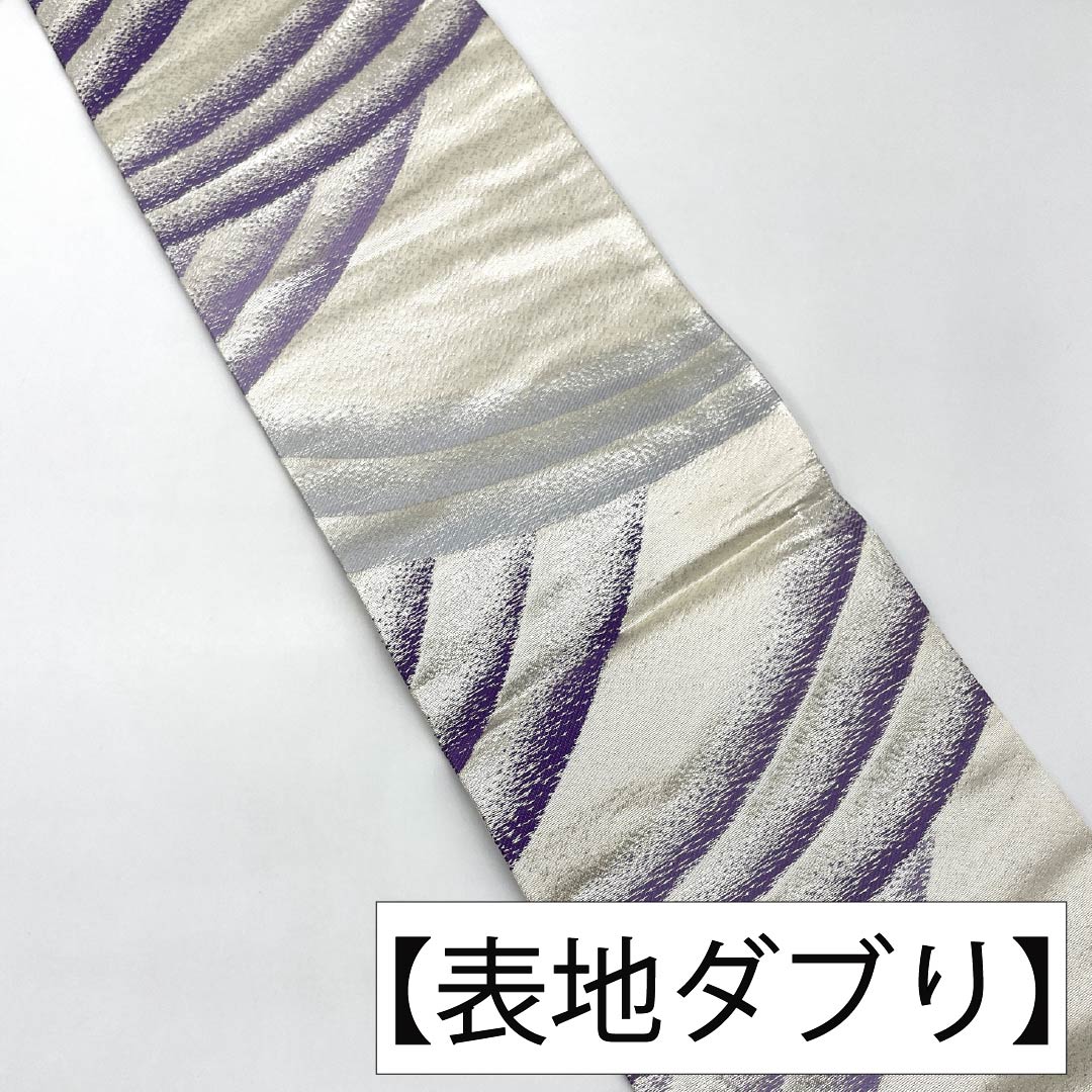 名古屋帯 正絹 Aランク 名古屋仕立て 銀色（ぎんいろ） 古典柄 波 寒色系 帯丈357cm 六通 セミフォーマル 銀系 1124012373322