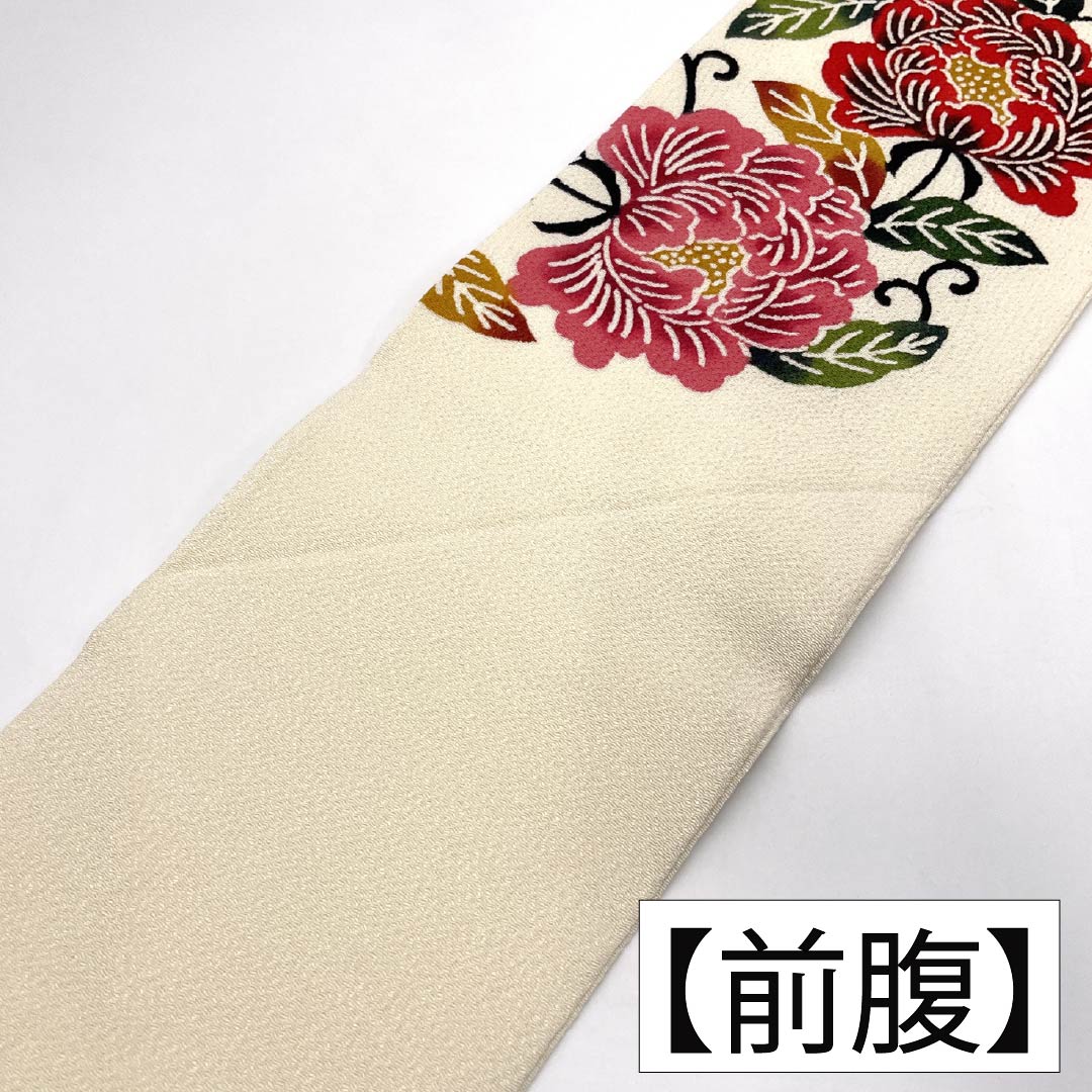 名古屋帯 正絹 Aランク 名古屋仕立て 乳白色（にゅうはくしょく） 京紅型 古典柄 ちりめん地 帯丈350cm ポイント柄 カジュアル 白系 1124012113311