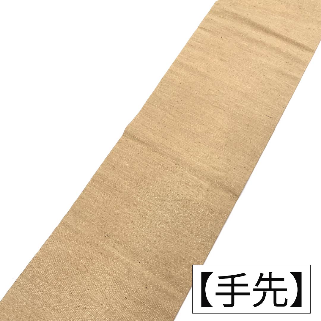 名古屋帯 正絹 Aランク 名古屋仕立て 山吹鼠色（やまぶきねずいろ） 型染 更紗模様 花柄 帯丈357cm 六通 カジュアル ベージュ系 1124012163325