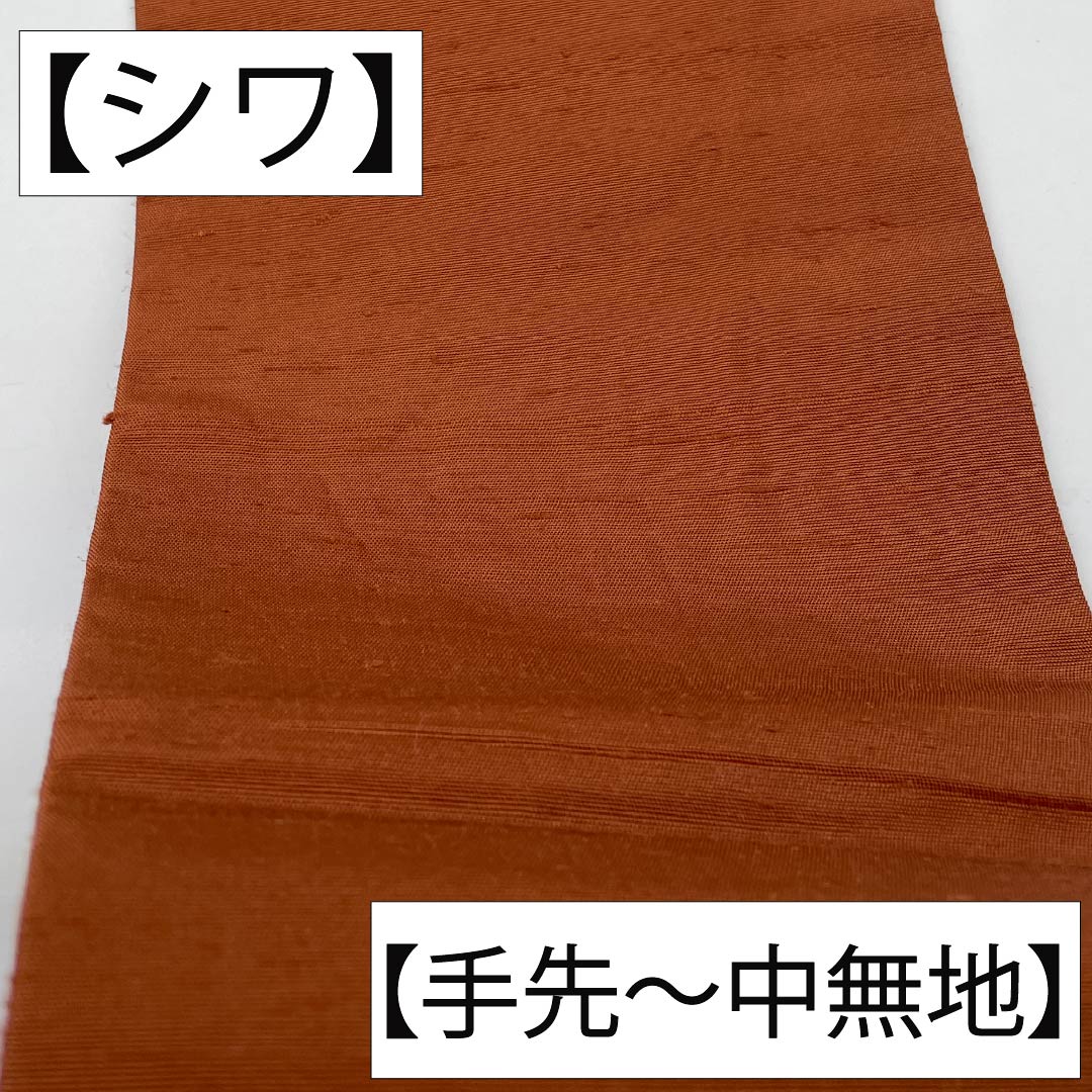 名古屋帯 正絹 Sランク 名古屋仕立て 肉桂色（にっけいいろ） 紬地 汕頭刺繡 相良刺繡 帯丈370cm ポイント柄 カジュアル 茶系 1124013552314