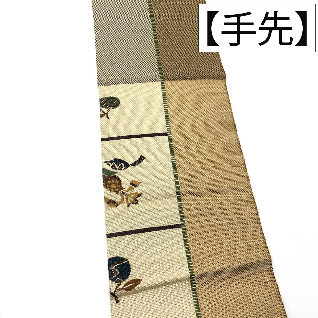 リサイクル着物】名古屋帯 正絹 Aランク 名古屋仕立て 格子 草木 植物