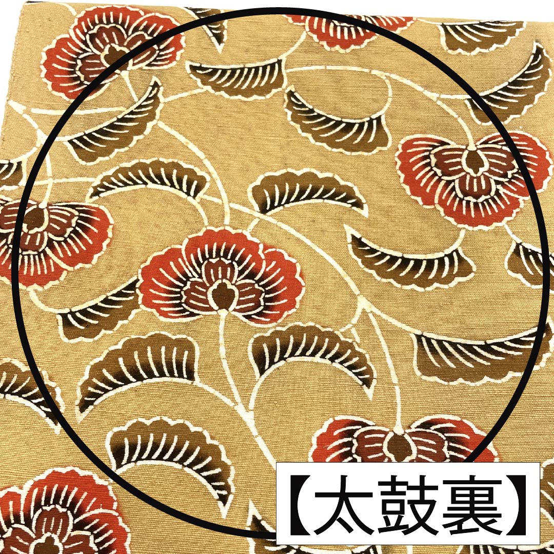 名古屋帯 正絹 Aランク 麦藁色（むぎわらいろ） 京紅型 唐花模様 紬地 帯丈362cm 六通 カジュアル ベージュ系 1124011213325 松葉仕立て