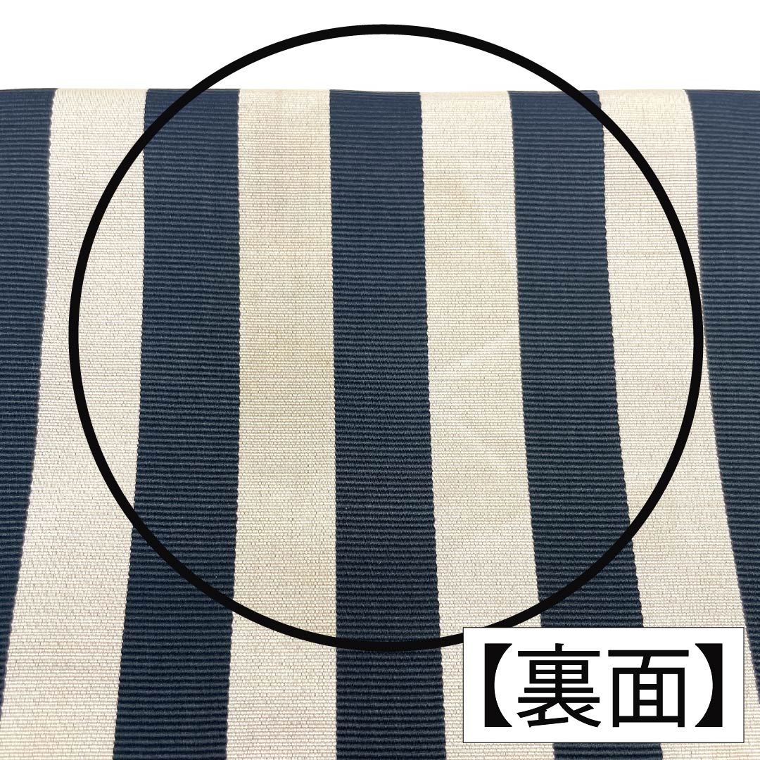 名古屋帯 ポリエステル Aランク 開き仕立て 撫松庵 リバーシブル 水玉 縞 帯丈384cm 全通 カジュアル 黒系 1124013693410