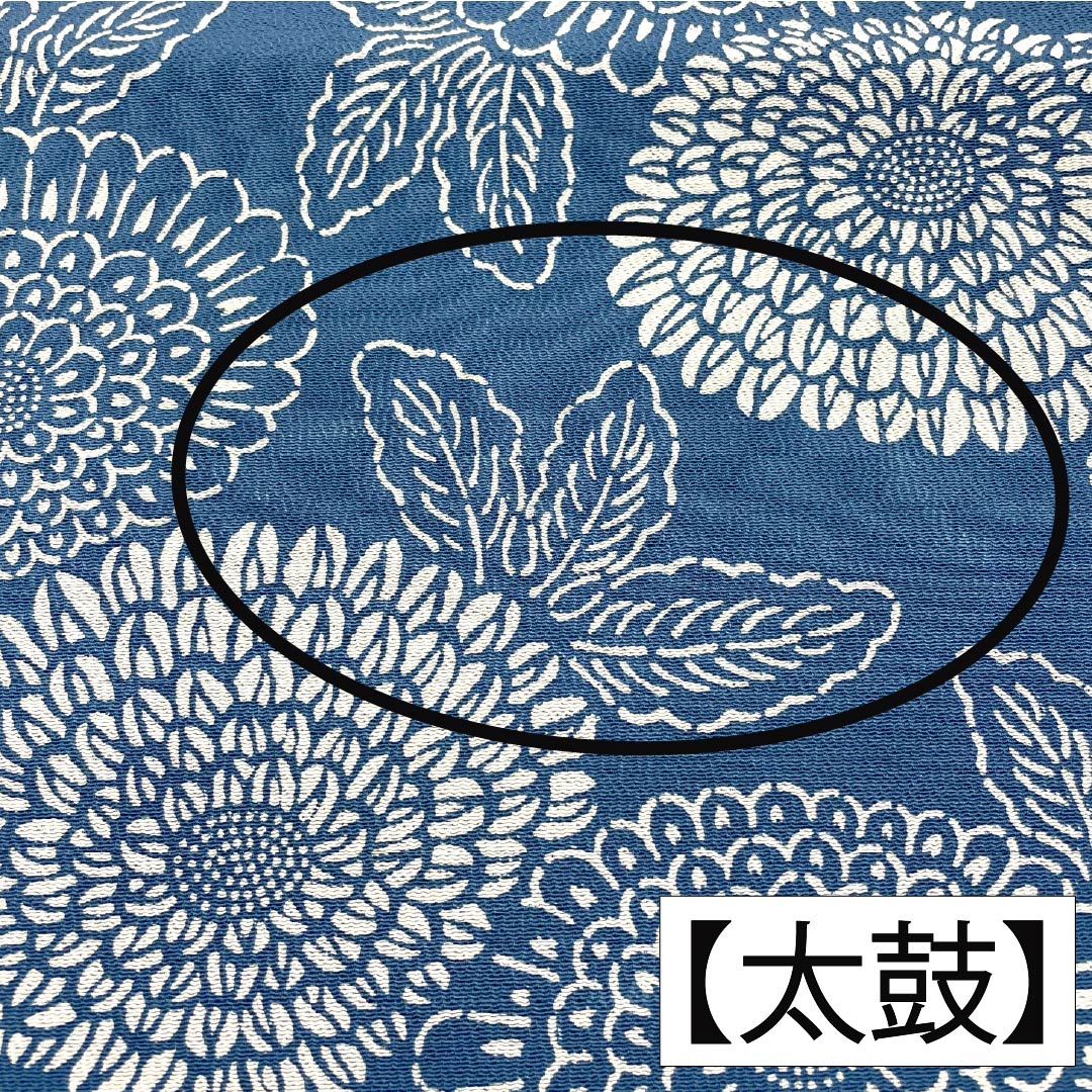 （京袋帯）名古屋帯 正絹 Aランク 青黛色（せいたいいろ） 型染 菊 花柄 帯丈338cm 全通 カジュアル 青系 1124011093317 名古屋仕立て