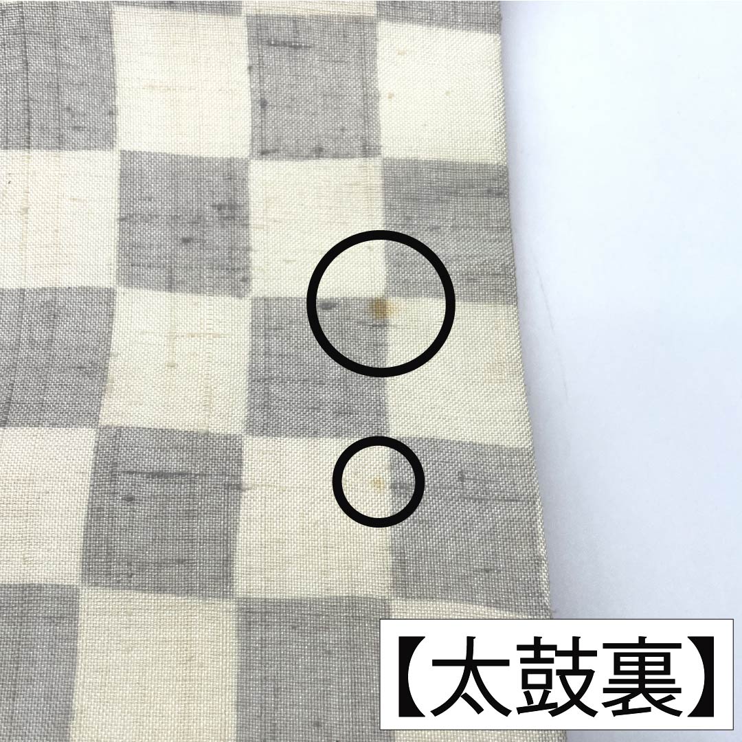 名古屋帯 正絹 Sランク 名古屋仕立て 紬地 京紅型 市松 草葉模様 帯丈363cm ポイント柄 カジュアル 白系 1124014042311