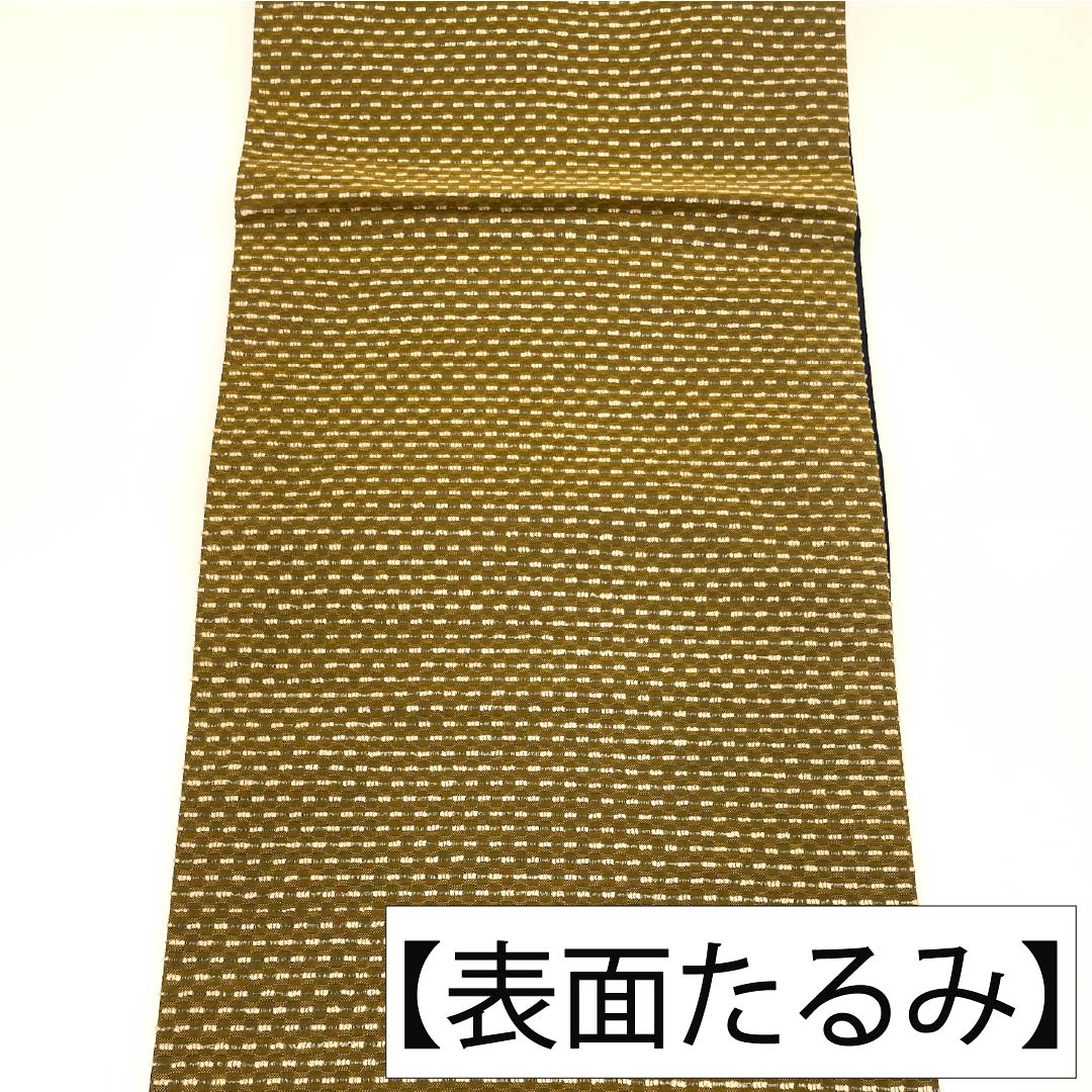 名古屋帯 ポリエステル Aランク 開き仕立て 榛摺色（はりずりいろ） 横縞 帯丈380cm 全通 カジュアル 茶系 1124013683414
