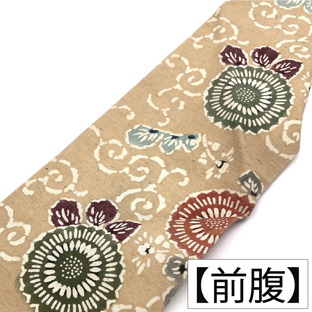 リサイクル着物】名古屋帯 正絹 Aランク 名古屋仕立て 山吹鼠色
