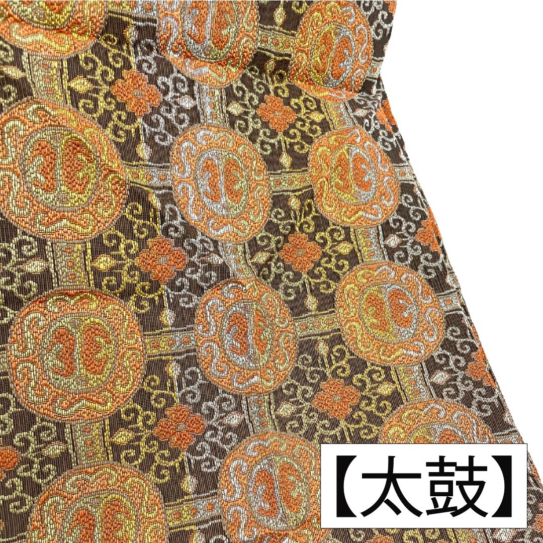 名古屋帯 正絹 Aランク 松葉仕立て 鳶色（とびいろ） 古典柄 帯丈340cm 全通 セミフォーマル 茶系 1124012213314