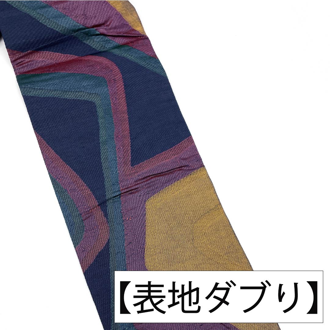 名古屋帯 正絹 Aランク 名古屋仕立て 青褐色（あおかちいろ） 抽象柄 帯丈347cm 六通 カジュアル 紺系 1124012353318