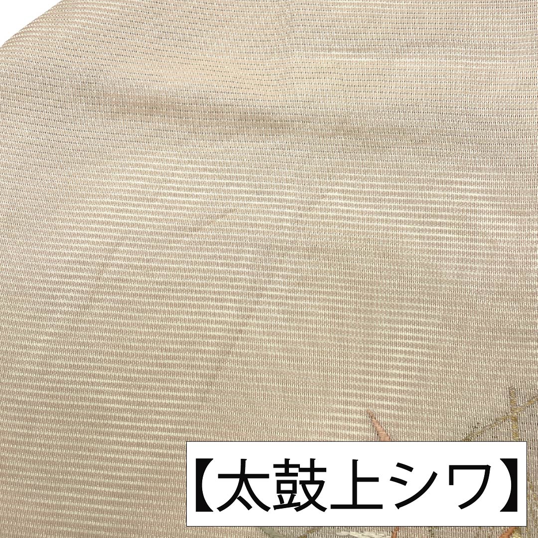 名古屋帯 正絹 Aランク 名古屋仕立て 砥粉色（とのこいろ） 植物柄 夏帯 帯丈368cm ポイント柄 セミフォーマル ベージュ系 1124013393325