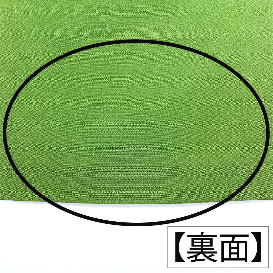 名古屋帯 正絹 Aランク 名古屋仕立て 柳緑色（りゅうりょくいろ） 京紅型 草葉模様 ちりめん地 帯丈357cm 六通 カジュアル 緑系 1124014013319