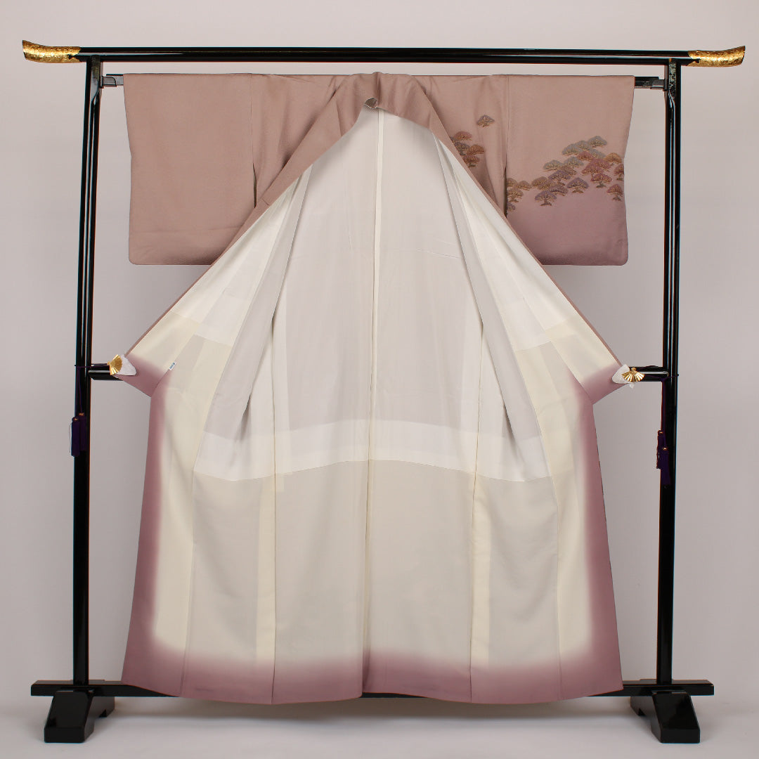 Homongi, Length 160.5cm, Sleeve length 65cm, Pine embroidery, Pure silk, Lined, Pink, 1112000103413