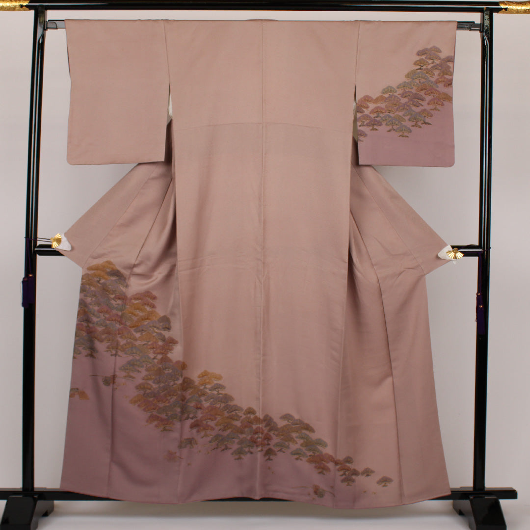 Homongi, Length 160.5cm, Sleeve length 65cm, Pine embroidery, Pure silk, Lined, Pink, 1112000103413