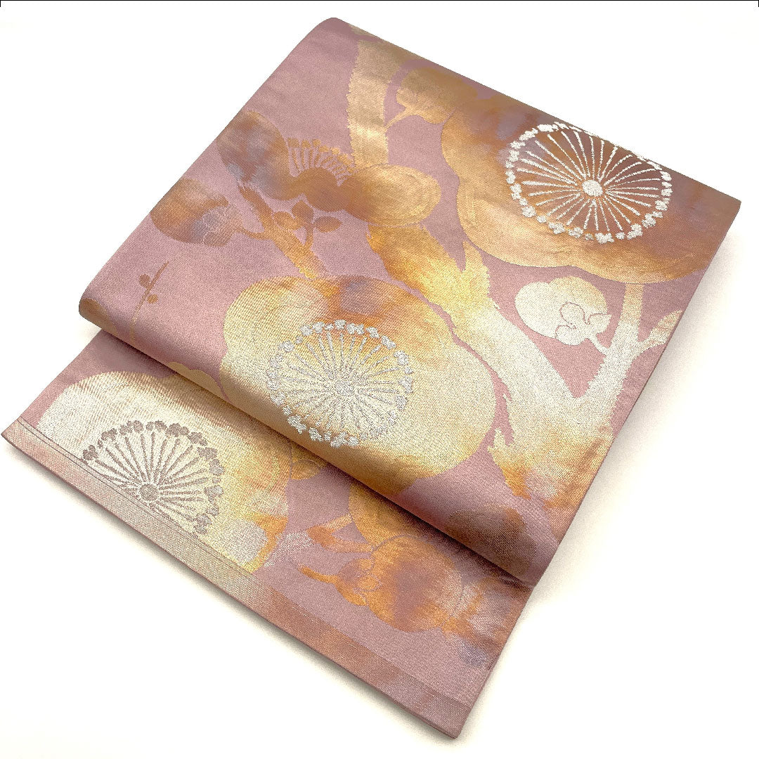 袋帯 梅 焼箔 帯丈429cm 正絹 Sランク 六通 セミフォーマル 紫系 1123002332320