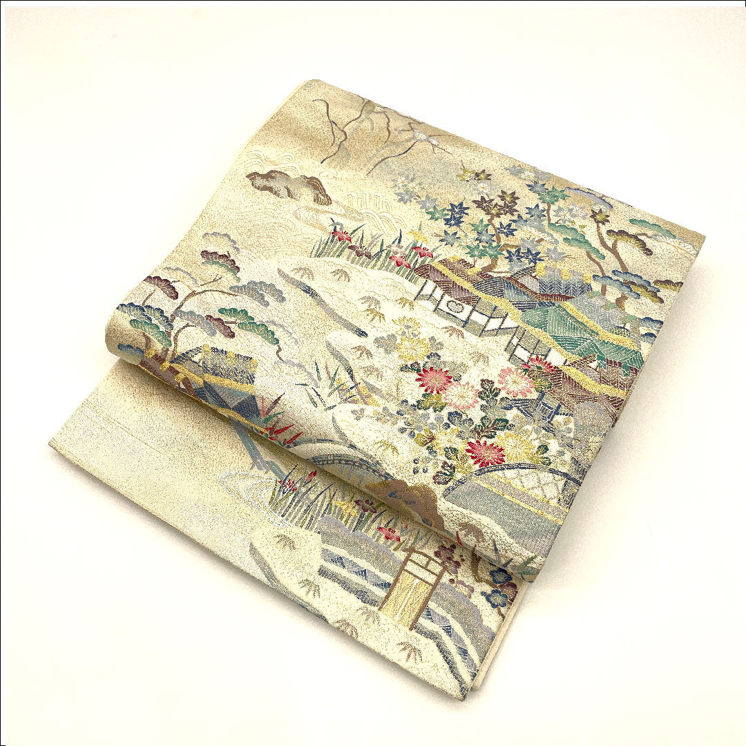 袋帯 茶屋辻 帯丈429cm 正絹 Sランク 六通 フォーマル 白系 1123002262311