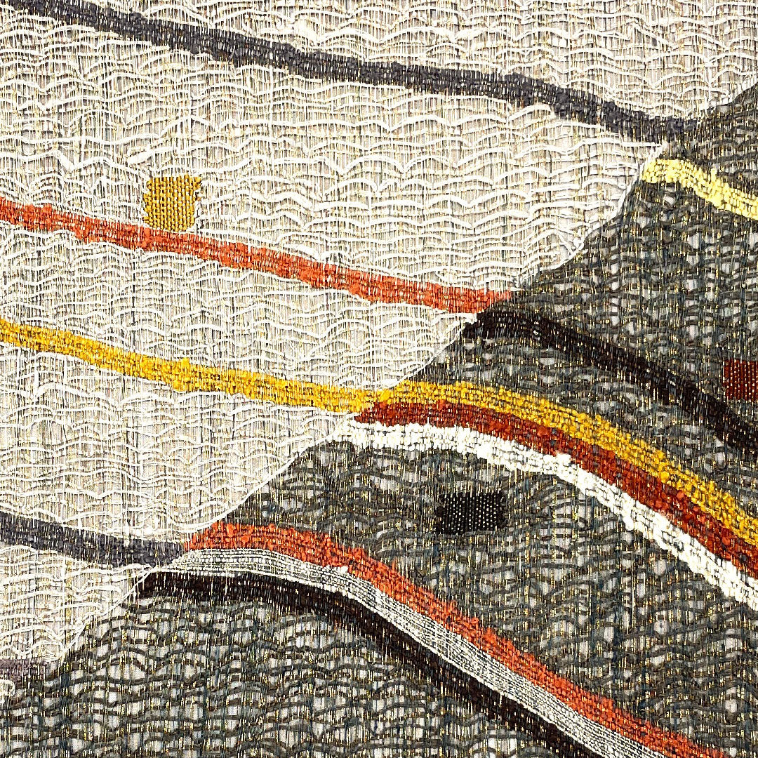 袋帯 すくい織り 幾何学模様 単衣 帯丈453cm 正絹 Sランク ポイント柄 カジュアル グレー系 1123001852422