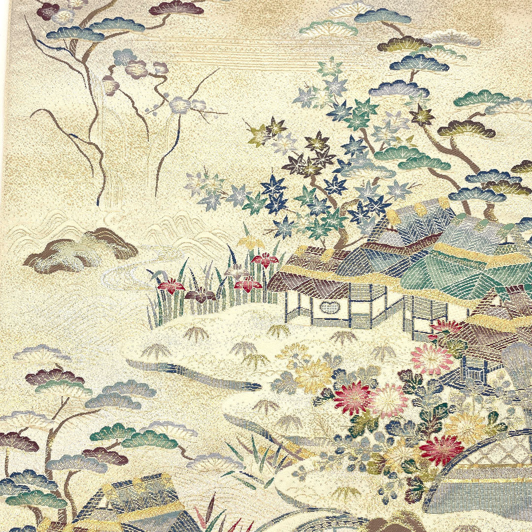 袋帯 茶屋辻 帯丈429cm 正絹 Sランク 六通 フォーマル 白系 1123002262311