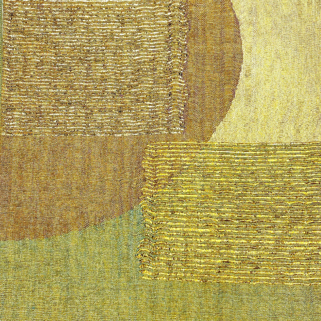 袋帯 幾何学模様 前腹無地 帯丈442cm 正絹 Aランク ポイント柄 フォーマル 金系 1123001963321