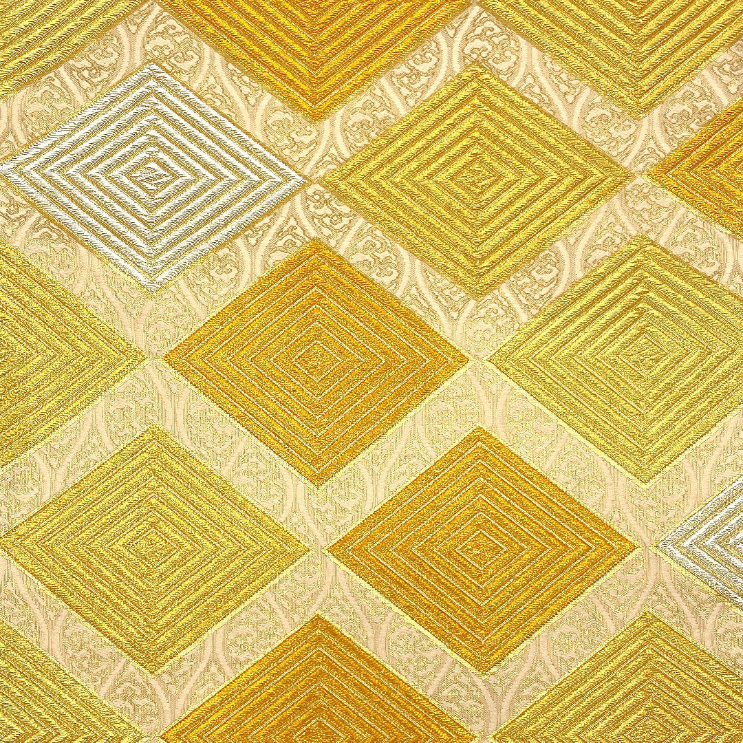 袋帯 菱 立涌 帯丈432cm 正絹 Sランク 六通 フォーマル 金系 1123002272321