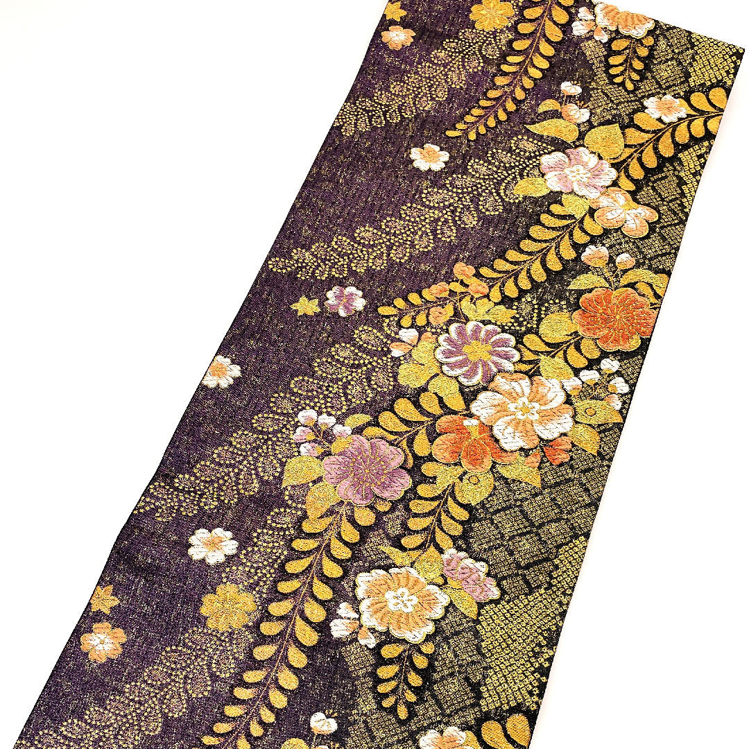 Tsujigahana Fukuro Obi for Furisode, Length 440cm, Pure Silk, S Rank, Six-way, Formal, Purple, 1123001442320