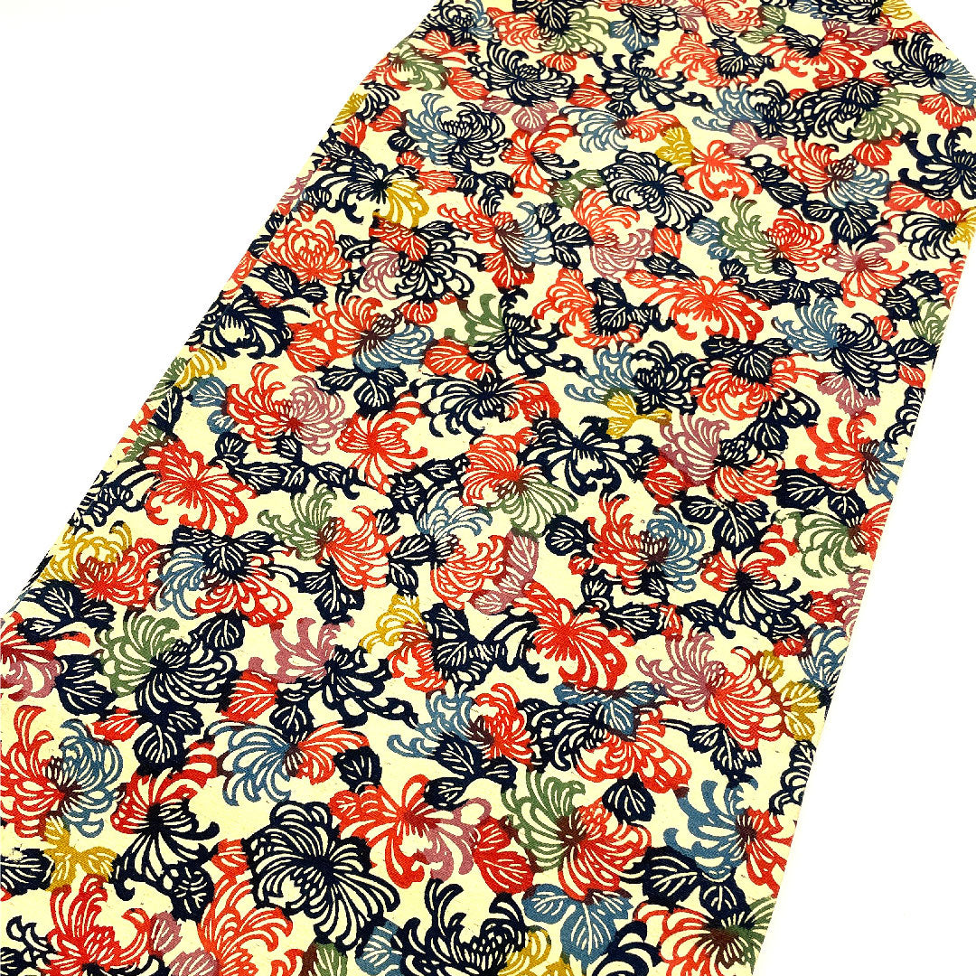 名古屋帯 紬 菊 京紅型 帯丈351cm 正絹 Aランク 六通 カジュアル 白系 1124000922311  名古屋仕立て