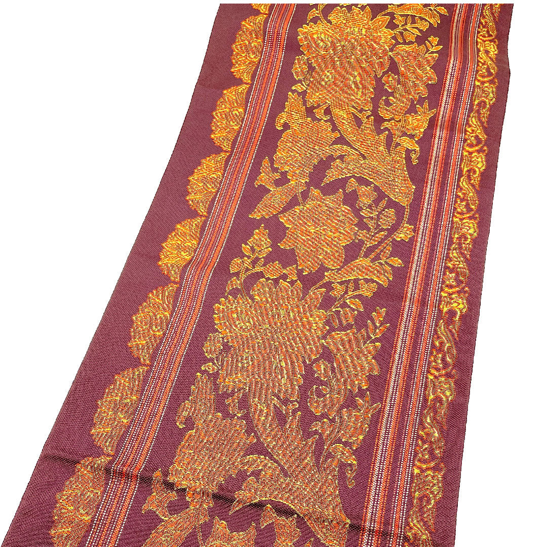 名古屋帯 更紗模様 帯丈359cm 正絹 Sランク 六通 カジュアル 紫系 1124001182320  名古屋仕立て