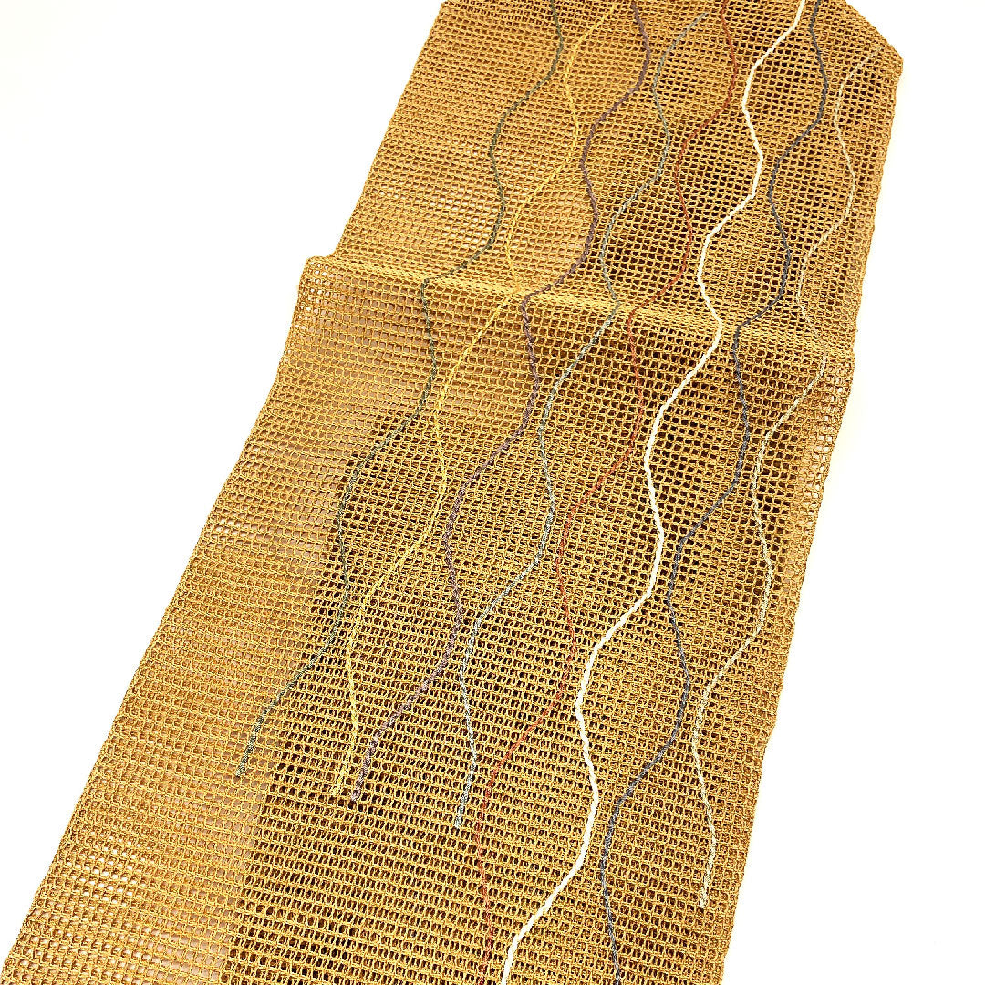 名古屋帯 羅 立涌模様 帯丈368cm 正絹 Sランク 六通 カジュアル 茶系 1124000562314  名古屋仕立て