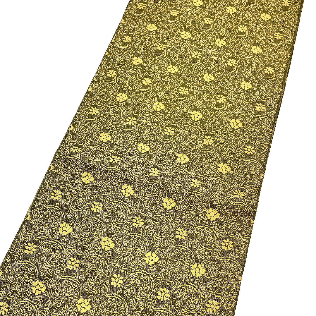 袋帯 龍村製 本袋 定家緞子 帯丈408cm 正絹 Sランク 全通 カジュアル 緑系 1123002282319