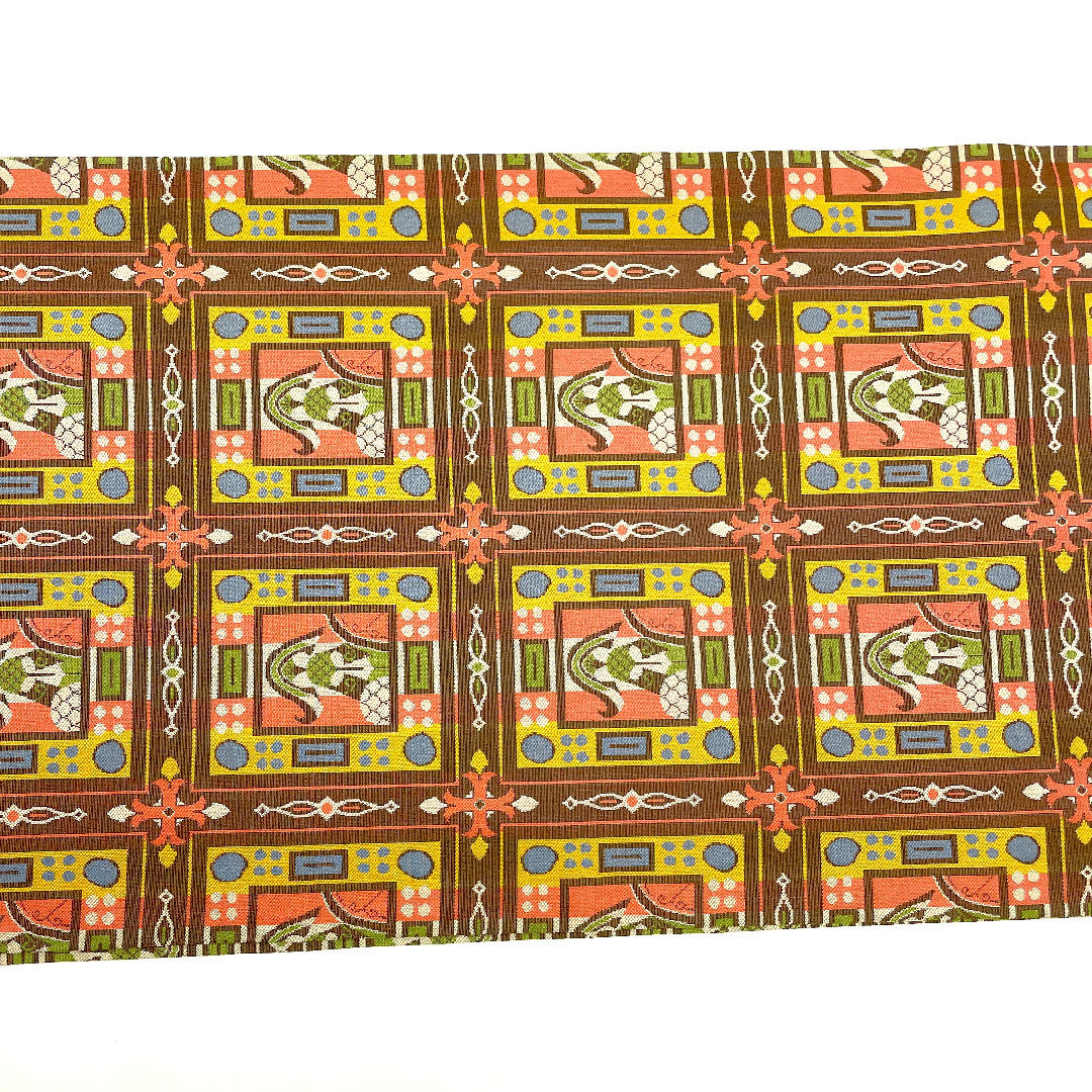 名古屋帯 龍村美術織物 コプト甲冑異文 帯丈352cm 正絹 Sランク 全通 カジュアル 茶系 1124001062314  開き仕立て