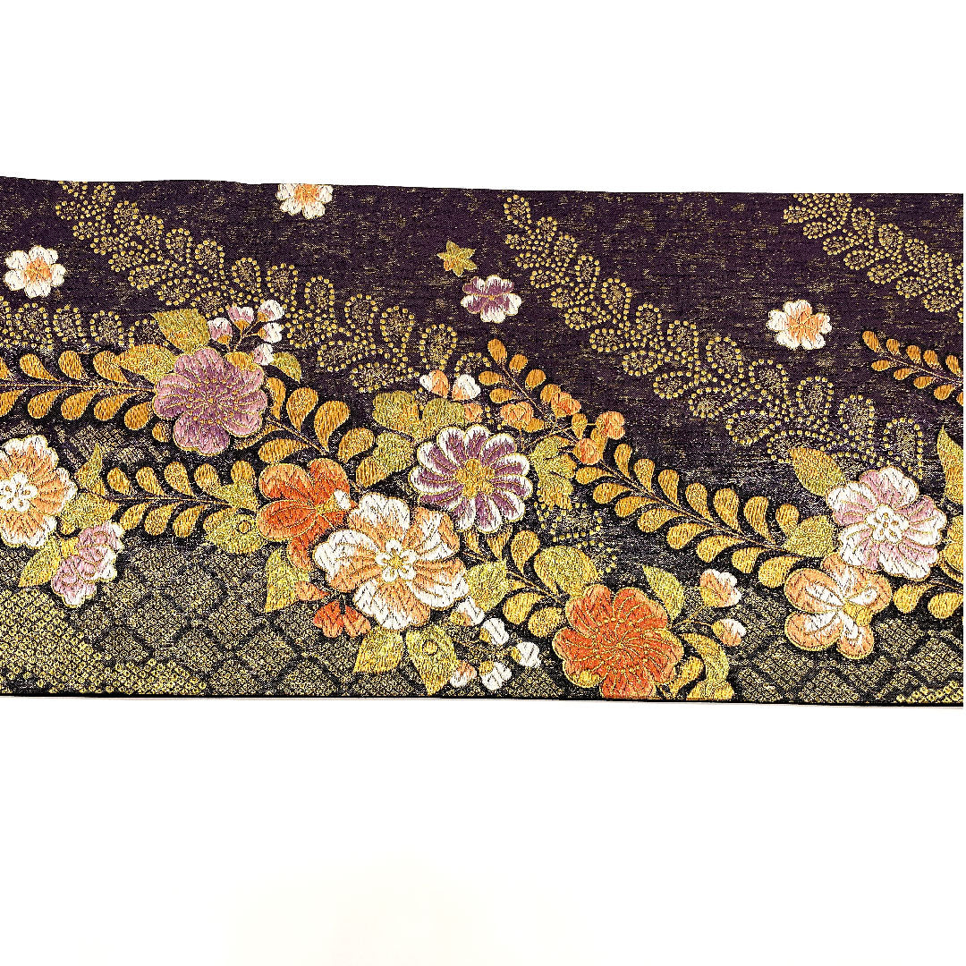 Tsujigahana Fukuro Obi for Furisode, Length 440cm, Pure Silk, S Rank, Six-way, Formal, Purple, 1123001442320