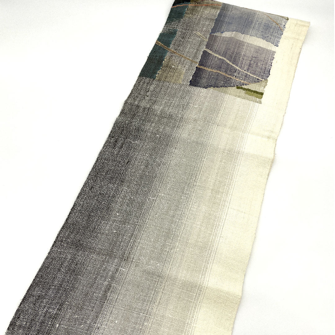 名古屋帯 渡文製 手織り真綿紬 露芝模様 帯丈360cm 正絹 Aランク 全通 カジュアル クリーム系 1124000364315  名古屋仕立て