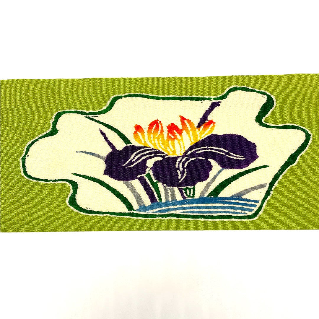 名古屋帯 縮緬地 荒波 菖蒲 帯丈372.5cm 正絹 Sランク ポイント柄 カジュアル 緑系 1124000262319  名古屋仕立て