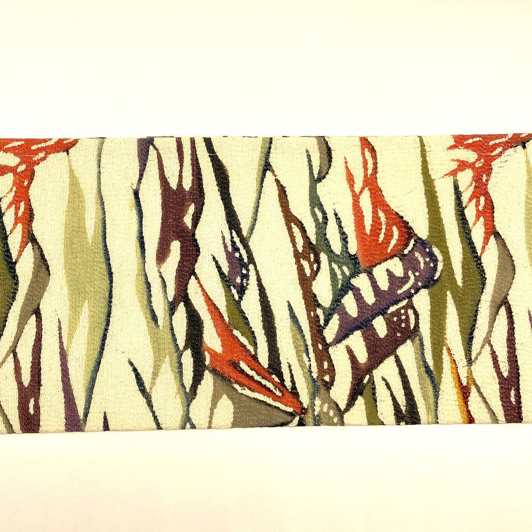 名古屋帯 山 京紅型 ちりめん 帯丈353cm 正絹 Sランク 六通 カジュアル 白系 1124000952311  名古屋仕立て