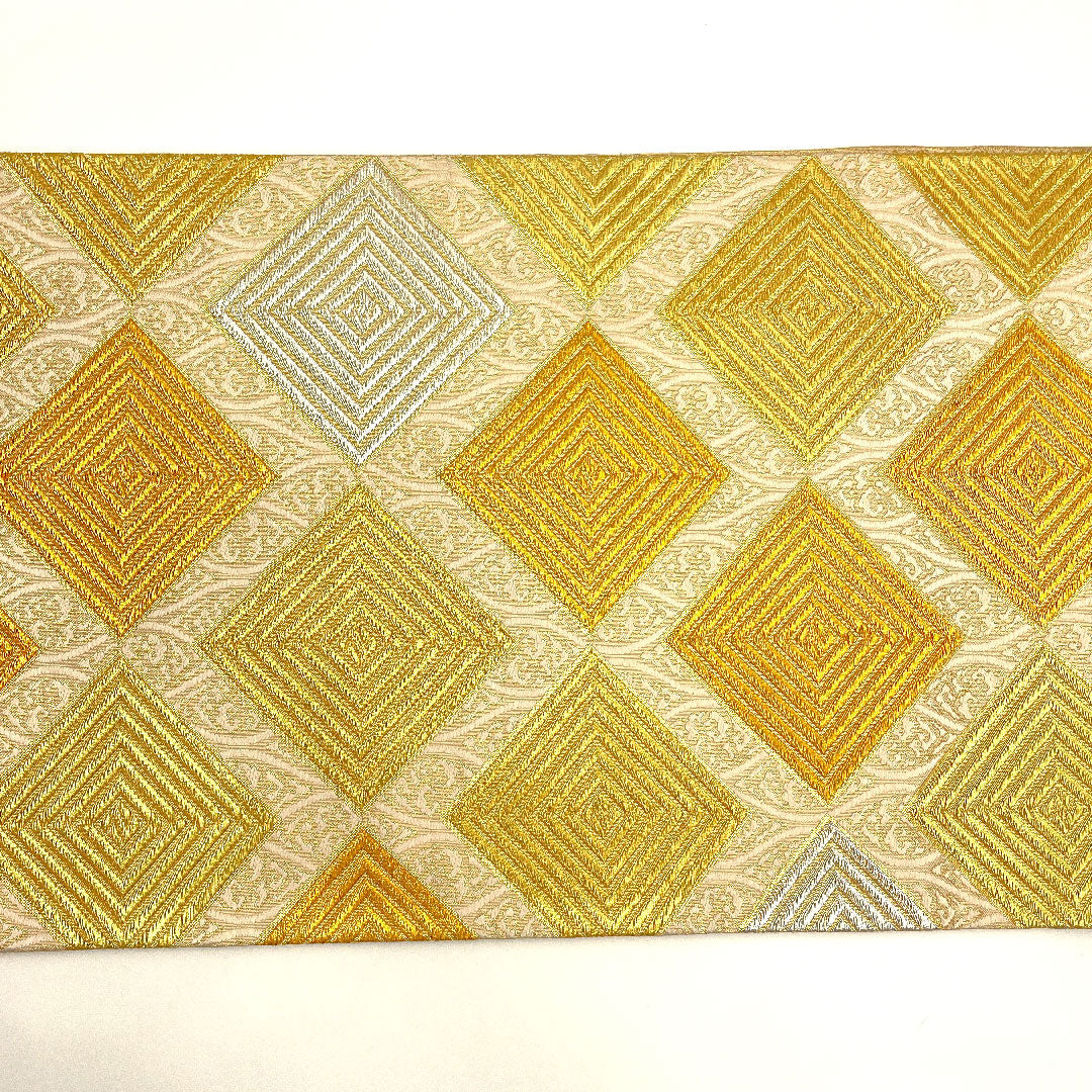 袋帯 菱 立涌 帯丈432cm 正絹 Sランク 六通 フォーマル 金系 1123002272321