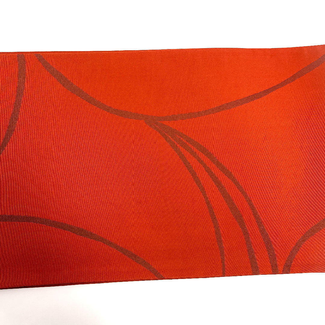 袋帯 シンプル 線 帯丈438cm 正絹 Sランク 六通 カジュアル 朱系 1123002122316