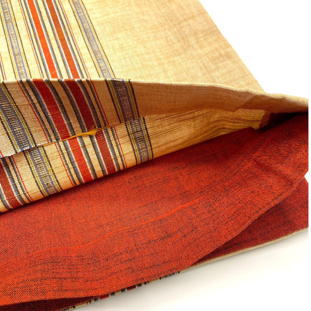 （未仕立）名古屋帯 縞模様 帯丈352cm 正絹 Sランク 全通 カジュアル 茶系 1124001132314  開き仕立て