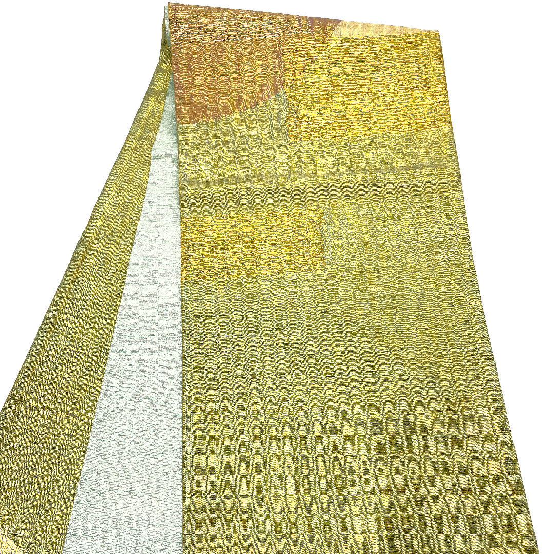 袋帯 幾何学模様 前腹無地 帯丈442cm 正絹 Aランク ポイント柄 フォーマル 金系 1123001963321